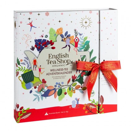 ETS - TEA BOOK TEA ADVENT CALENDAR WITH RIBBON "WELLNESS", 25 BOXES WITH ORGANIC TEA IN HIGH-QUALITY PYRAMIDS