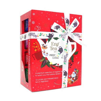 ETS - TEA GIFT WITH BOW "HOLIDAY COLLECTION, RED", ORGANIC, 12 PYRAMID BAGS (ORGANIC BOX)