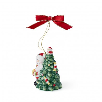 Christmas Tree Hugging Snowman Ornament