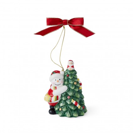 Christmas Tree Hugging Snowman Ornament