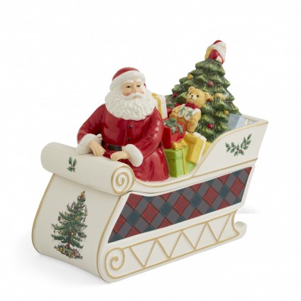 Christmas Tree Santa In Sleigh Cookie Jar