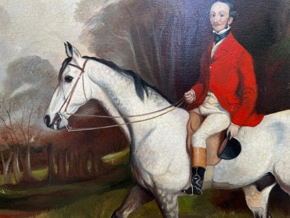 English Hand Painted reproduction Horse and Rider Portrait In a antique regency frame € 560,00