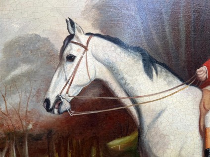 English Hand Painted reproduction Horse and Rider Portrait In a antique regency frame € 560,00