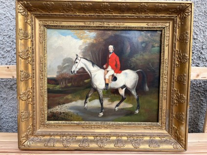 English Hand Painted reproduction Horse and Rider Portrait In a antique regency frame € 560,00