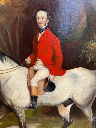 English Hand Painted reproduction Horse and Rider Portrait In a antique regency frame