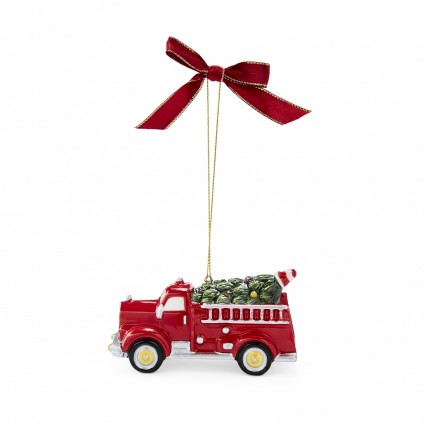 Weihnachtsbaum Feuerwehrauto mit Baumschmuck