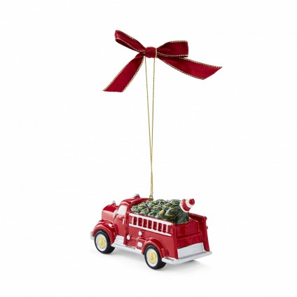 Weihnachtsbaum Feuerwehrauto mit Baumschmuck