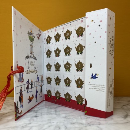 ETS - TEA BOOK TEA ADVENT CALENDAR WITH RIBBON "WELLNESS", 25 BOXES WITH ORGANIC TEA IN HIGH-QUALITY PYRAMIDS