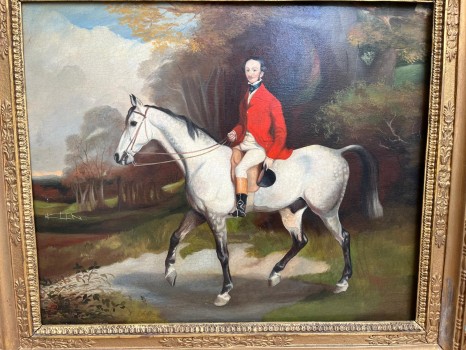 English Hand Painted reproduction Horse and Rider Portrait In a antique regency frame € 560,00