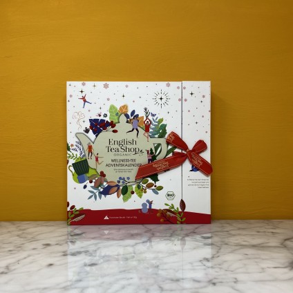 ETS - TEA BOOK TEA ADVENT CALENDAR WITH RIBBON "WELLNESS", 25 BOXES WITH ORGANIC TEA IN HIGH-QUALITY PYRAMIDS