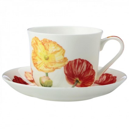 Floriade Tasse mit Untertasse Mohn, Bone China Porzellan