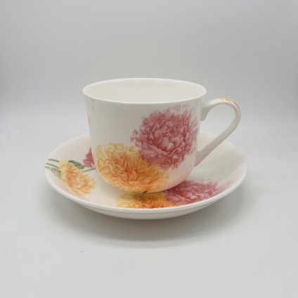 Floriade Cup with Saucer Carnation, Bone China Porcelain