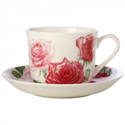 Floriade Tasse mit Untertasse Rose, Bone China Porzellan