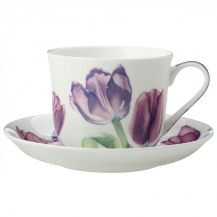 Tasse mit Untertasse Tulpe, Bone China Porzellan