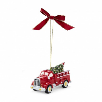 Weihnachtsbaum Feuerwehrauto mit Baumschmuck